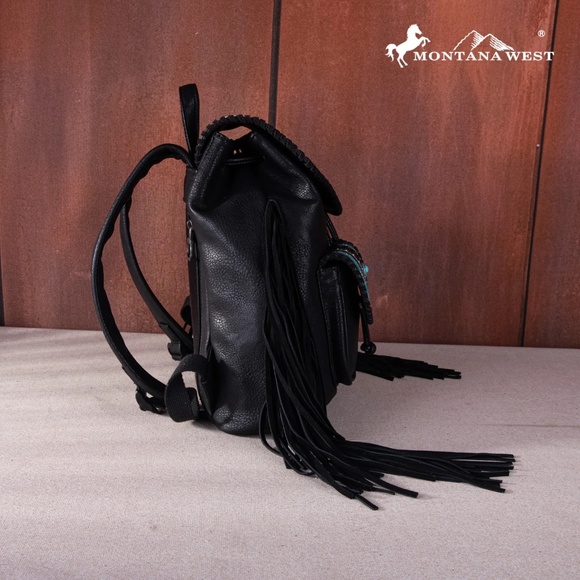 Montana West Floral Embroidered Collection Backpack Black - Picture 4 of 5